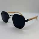 Óculos Hexagonal Dark Hastes de Bambu Claro