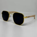 Óculos Hexagonal Bambu Lente Preta