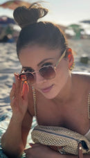 Óculos Hexagonal Marrom Degrade Bambu