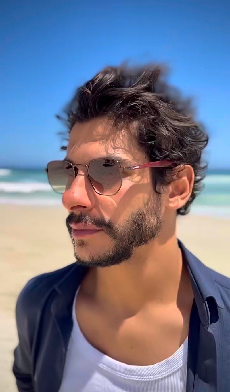 Óculos Hexagonal Bambu Bronze