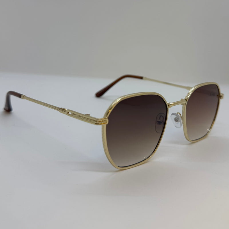 Óculos Hexagonal Italy Gold Marrom