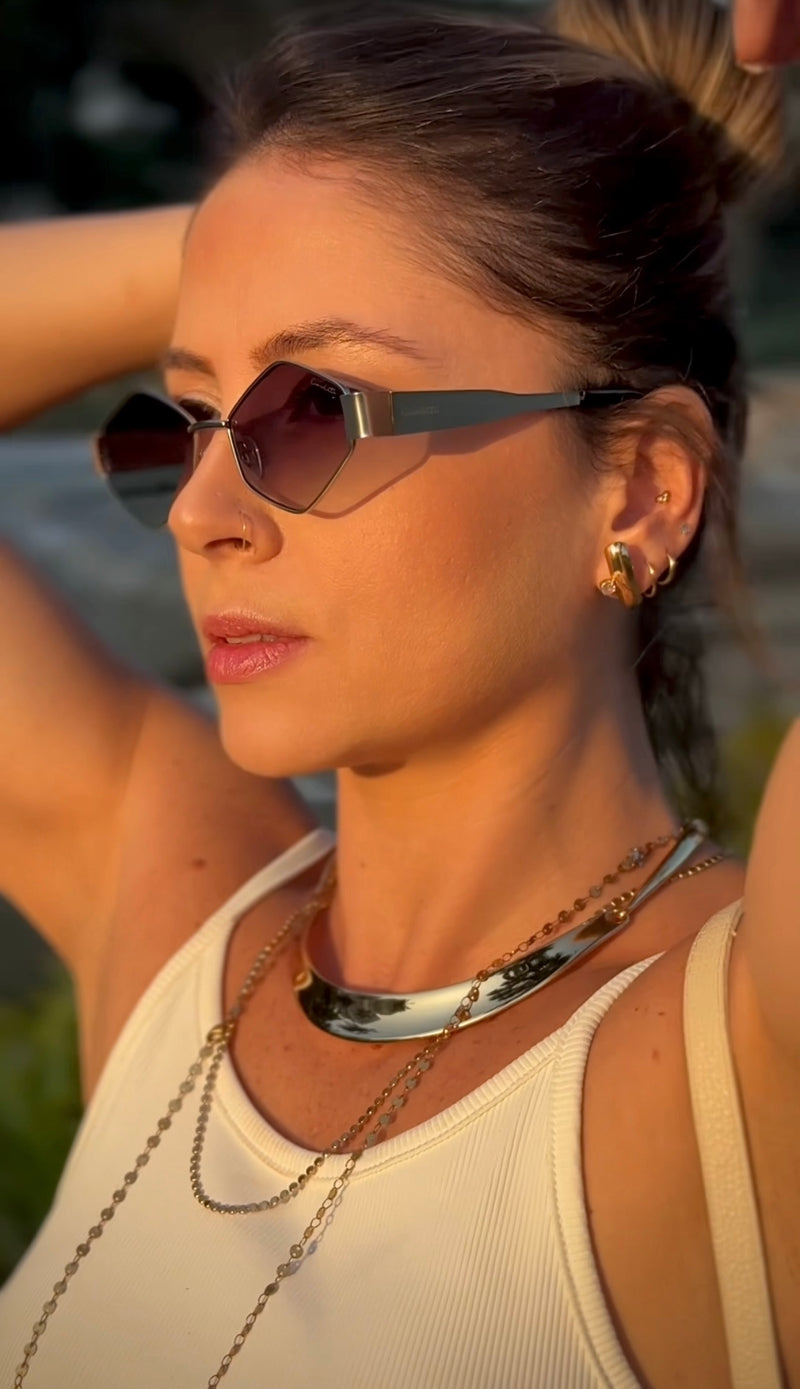 Óculos Losango Luxury Lente Verde Degrade