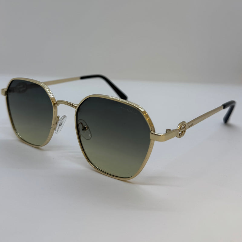 Óculos Hexagonal Grace Gold Lente Verde Degrade