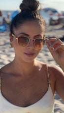 Óculos Hexagonal Marrom Degrade Bambu