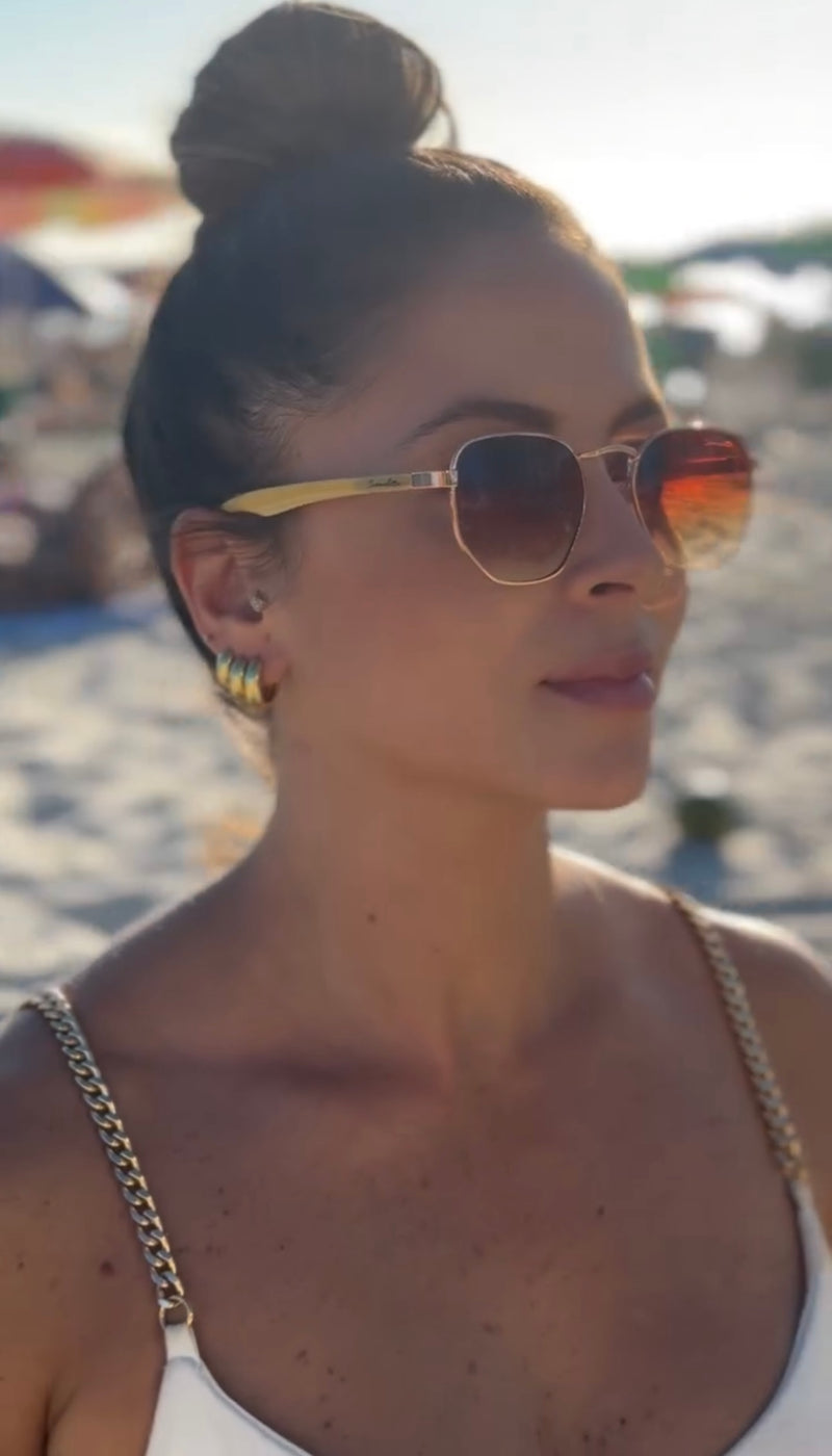 Óculos Hexagonal Marrom Degrade Bambu