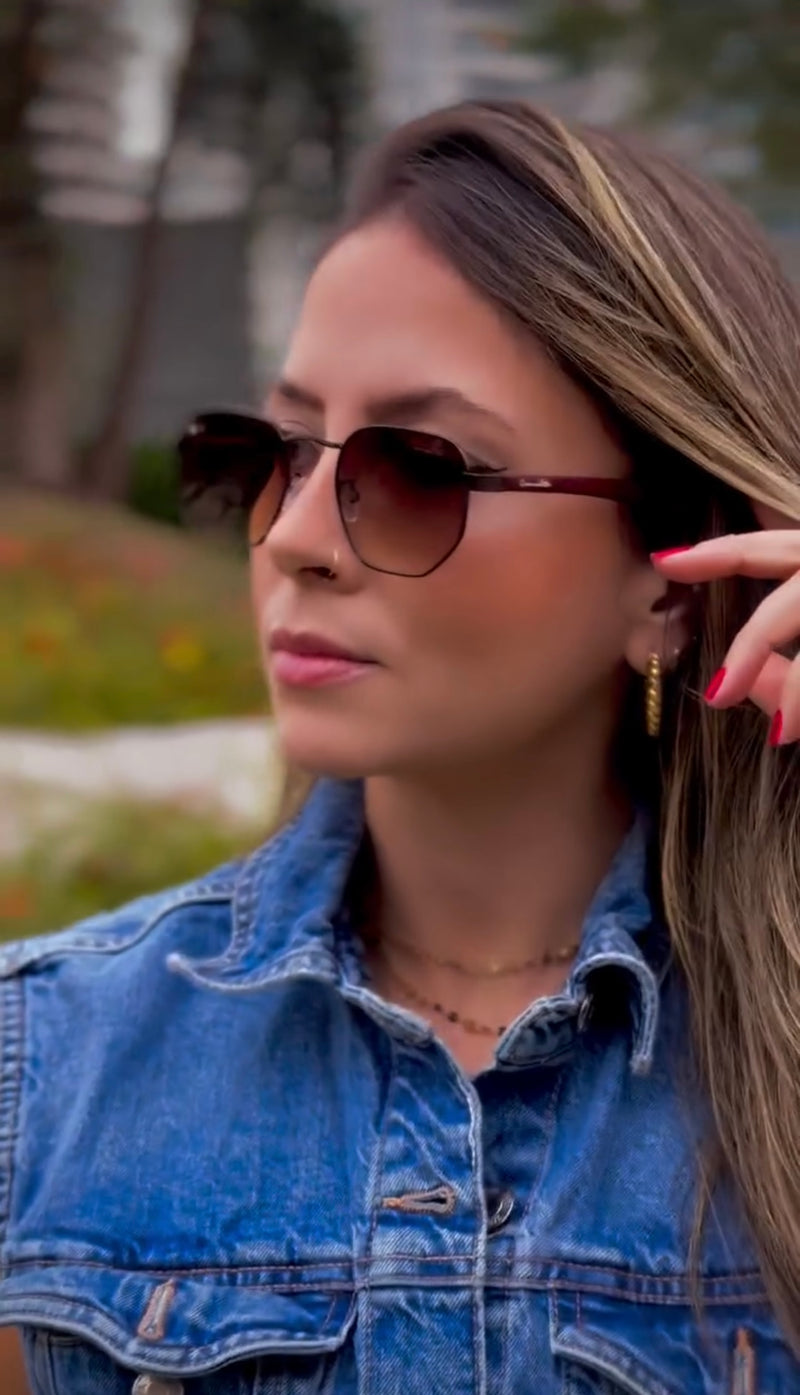 Óculos Hexagonal Bambu Bronze